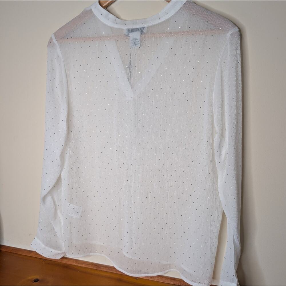 Rachel Zoe Sheer Rhinestone Blouse White Long Sleeve Size M - Picture 5 of 9